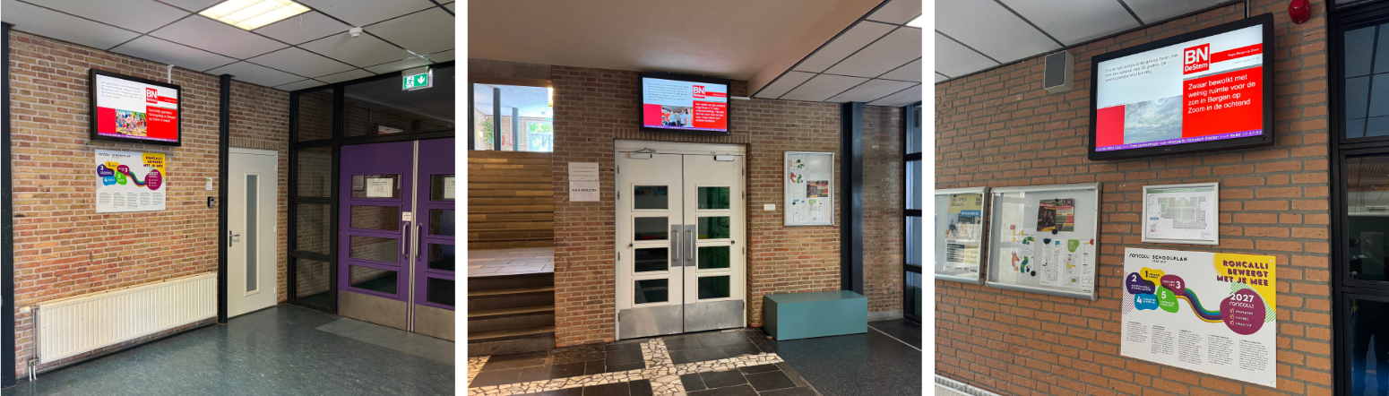 Collage van 3 schermlocaties bij het Roncalli.