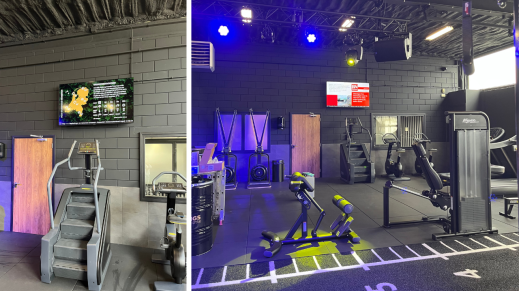 Narrowcastingscherm in de Exclusive Gym van Konings in Etten-Leur. 