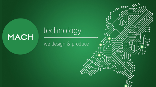 Logo van Mach Technology Group met printplaat afbeelding in de vorm van Nederland