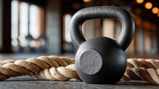 Kettlebell op de grond in de sportschool.